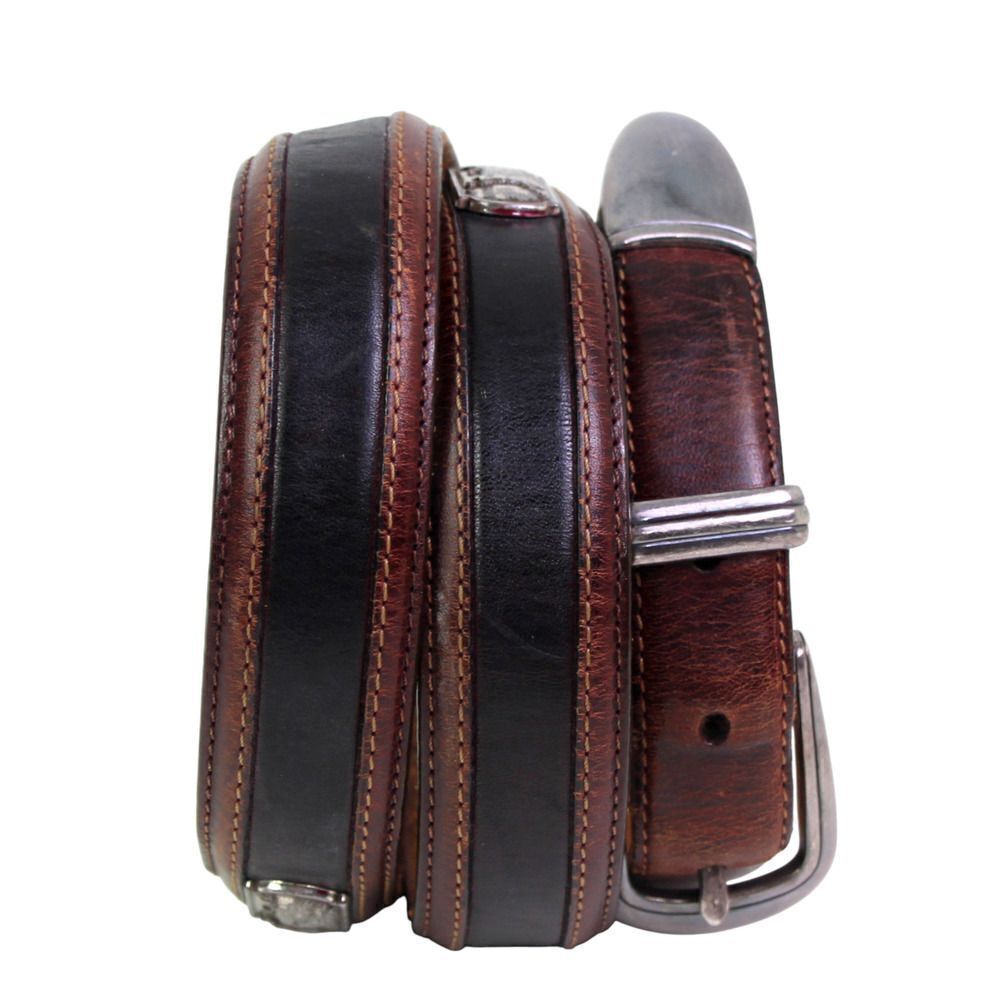 BRIGHTON BROWN BLACK GENUINE LEATHER 1 1/8"Wd CASUAL DRESS MEN'S BELT Sz 38 (M14